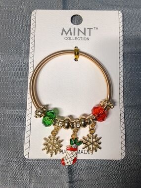 Gold-Tone Holiday Charm Bracelet with Red & Green Accents